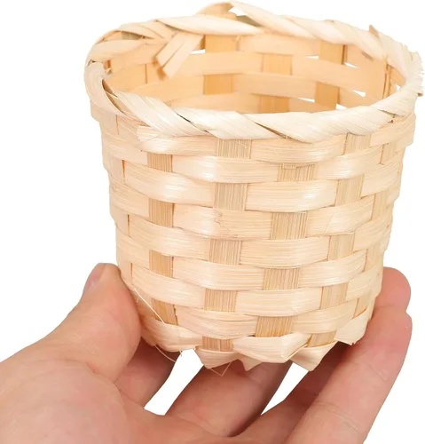Miniatura 3 de Happyyami Juego de 5 cestas tejidas de bambú hechas a mano, mini cestas de almacenamiento para aperitivos de frutas, artículos diversos