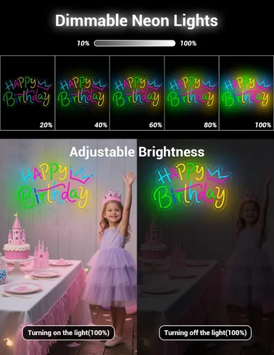 Miniatura 6 de Letrero de neón de feliz cumpleaños para decoración de fondo, letrero LED con luz de feliz cumpleaños para telón de fondo de fiesta con alimentación