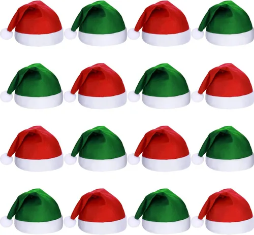 SATINIOR 16 Piezas de Sombrero de Navidad a Granel, Sombreros de Papá Noel de Tela No Tejida para Navidad, Sombreros para Adultos, Decoraciones de