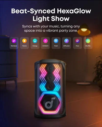 Miniatura 5 de soundcore Rave 3S - Altavoz de fiesta AI con 2 micrófonos inalámbricos, sonido de 200 W, eliminación de voz AI, reverberación, espectáculo de luz