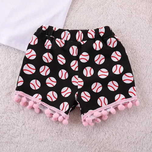 Miniatura 7 de Conjunto de ropa de dos piezas con estampado de hermanas de béisbol y pantalones cortos con borlas, ropa de dos piezas