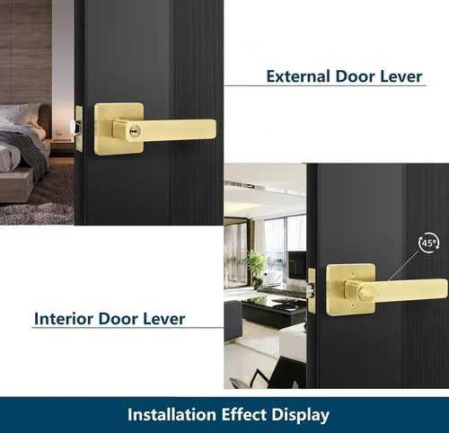 Miniatura 8 de Leydebong Paquete de 3 manijas de puerta doradas, manijas de puerta de entrada con llaves, cerradura de puerta resistente, diseño moderno