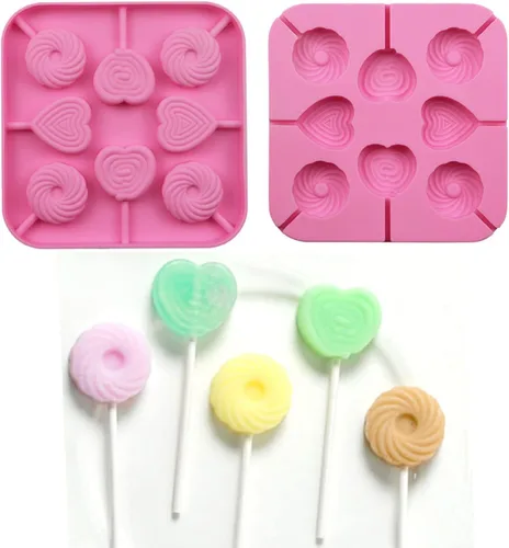 Miniatura 2 de Paquete de 2 moldes de silicona para piruletas de Pascua, 8 moldes de silicona para piruletas de conejito de cavidad, molde de caramelo duro