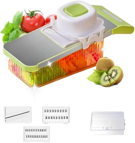 Rebanador de verduras multifuncional, trituradora de verduras 6 en 1 con protector de mano seguro, cortador de ajo ajustable de múltiples cuchillas,