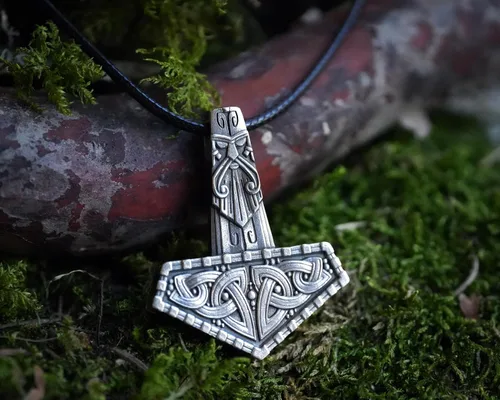 Miniatura 153 de Viking Thors Hammer Necklace Pendant - Vegvisir Aegishjalmur Helm of Awe Raven Huginn Muninn Pendant Necklace Amulet Talisman - Thor Necklace