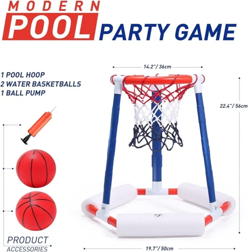 Miniatura 6 de EagleStone Aro de baloncesto para piscina, inflable flotante, juguetes de baloncesto con 2 pelotas de piscina y bomba, piscina al aire libre, aro