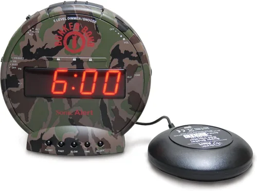 Miniatura 11 de Sonic Bomb - Reloj despertador doble extra fuerte con vibrador de cama, negro Sonic Alert vibrante, para personas de sueño pesado, batería