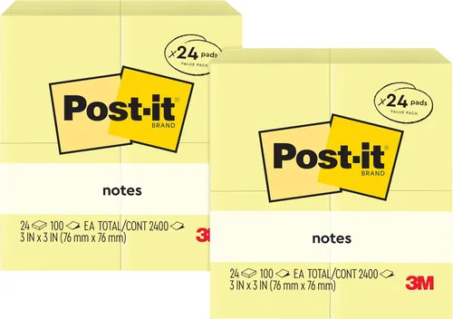 Miniatura 12 de Post-it Notas, 3 x 3 pulgadas, 100 hojas por bloc Amarillo canario 24 blocs, paquete de 8