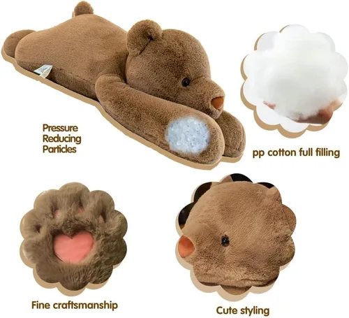 Miniatura 3 de SNOWOLF Animales de peluche de oso con peso, Almohada de peluche de oso marrón de 23.6", Juguetes de peluche súper lindos kawaii, Regalos
