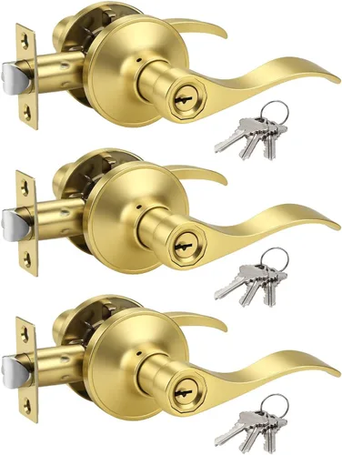 Miniatura 28 de KNOBWELL Paquete de 2 pomos de puerta de bronce, palancas de manija de puerta exterior para puertas delanteras, manija de puerta de entrada de Oil