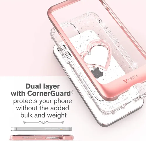 Miniatura 3 de VENA Funda para iPhone 12 Mini con purpurina, vLove (forma de corazón, protección de CornerGuard), funda híbrida delgada y transparente de doble