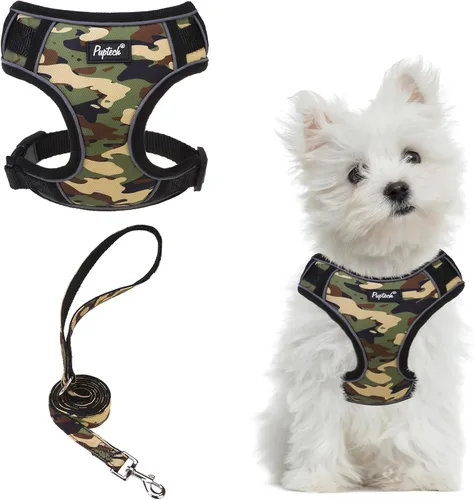 Miniatura 16 de PUPTECK Juego de arnés y correa para perro pequeño, arnés ajustable sin tirones para cachorro, chaleco de malla suave reflectante para mascotas