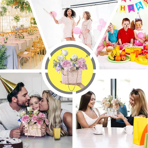 Miniatura 7 de Caja de regalo de papel de flores con cadena de metal, cajas de flores portátiles, cajas para arreglos florales, cajas de flores para arreglos, 4