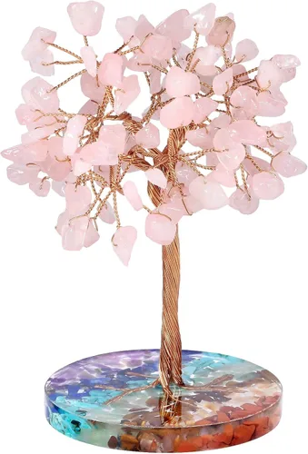 Miniatura 15 de Nupuyai Árbol de cristal de cuarzo curativo natural hecho a mano con base de resina de piedras redondas de chakras, alambre de cobre, bonsái