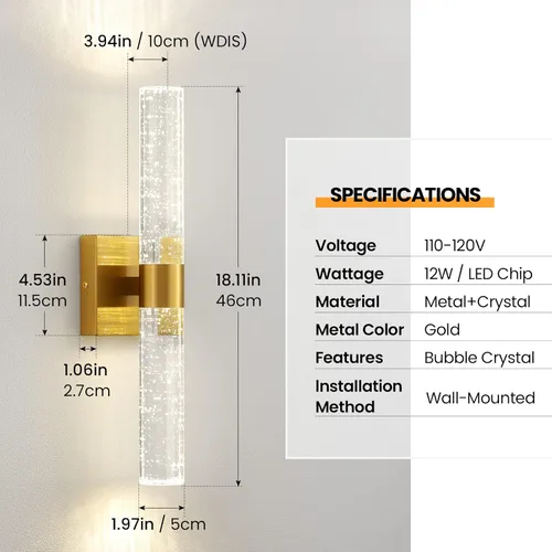 Miniatura 2 de Juego de dos apliques de pared dorados - Modernos apliques de cristal para iluminación de pared de 12 W, 4000 K, aplique de pared LED regulable