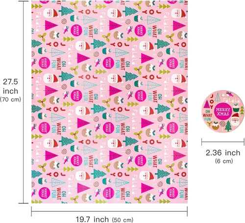 Miniatura 3 de WRAPAHOLIC Hoja de papel de regalo de Navidad, 12 hojas de diseño de árbol de Navidad rosa y casa, plegada plana con 12 etiquetas de regalo