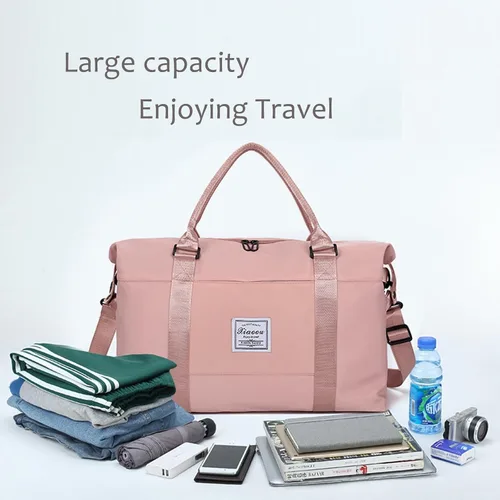 Miniatura 23 de KARRESLY Bolsa de viaje para mujer, bolsa de hombro para fin de semana, bolsa de deporte, gimnasio, bolsa de mano, impermeable, Beige