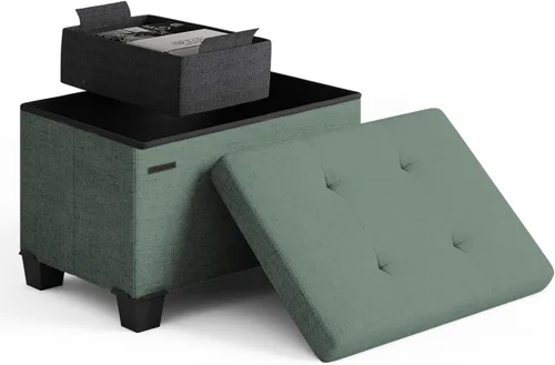 Miniatura 23 de Cubo otomano de almacenamiento con cubo pequeño, otomana cuadrada de 15 pulgadas con almacenamiento para sala de estar y dormitorio, reposapiés