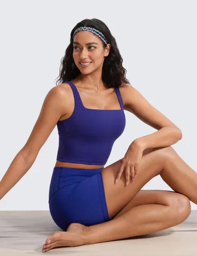 Miniatura 50 de CRZ YOGA Butterluxe Brasier deportivo de cuello cuadrado para mujer, estilo camiseta corta sin mangas, acolchado con soporte integrado para yoga