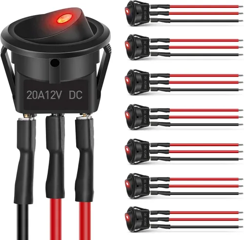 Miniatura 12 de Nilight Interruptor de botón de 0.472 in, 5 unidades con arnés precableado de acero inoxidable de 12 V 24 V, bloqueo automático, interruptores 5