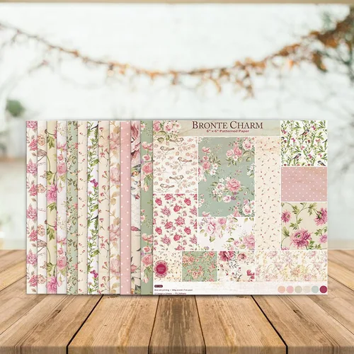 Miniatura 8 de 24 hojas de papel floral para álbumes de recortes, 6 x 6 pulgadas, bloc de papel de cartulina de decoupage, páginas de una sola cara