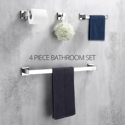 Miniatura 2 de BAGNOLUX Juego de accesorios de baño 4 piezas, juego de toallero de baño SUS304 de acero inoxidable, juego de barra de toallas para montaje en Cromo
