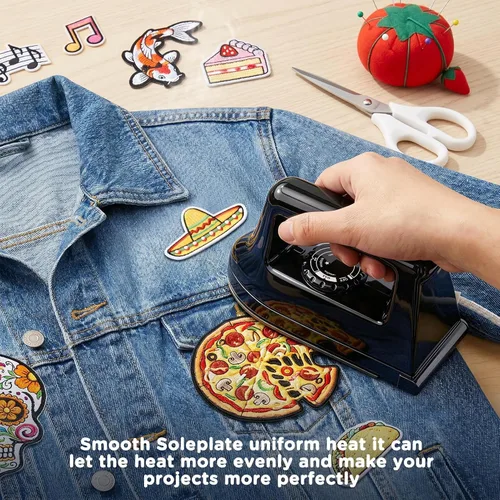 Miniatura 5 de Mini plancha para ropa, plancha de viaje, pequeña máquina eléctrica de prensa de calor para manualidades de camisetas, plancha portátil para la Negro