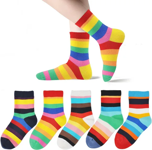 Miniatura 26 de EPEIUS Paquete de 5 calcetines sin costuras con rayas arcoíris para niños y niñas