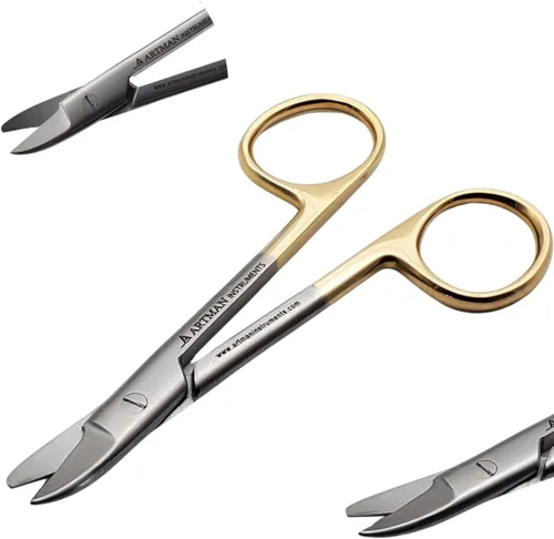 ARTMAN INSTRUMENTS Tijeras de corte con cuello de corona dental, tijeras curvadas de 4.25 pulgadas para metal fino, plástico, hojas de goma, acero