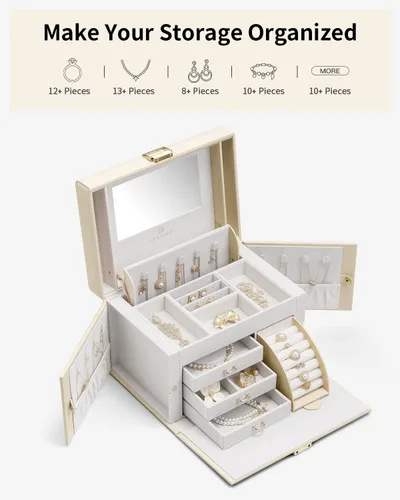 Miniatura 29 de Vlando Joyero de piel sintética, organizador mediano de joyería, regalo vintage para mujer, patrón de cruz rosa