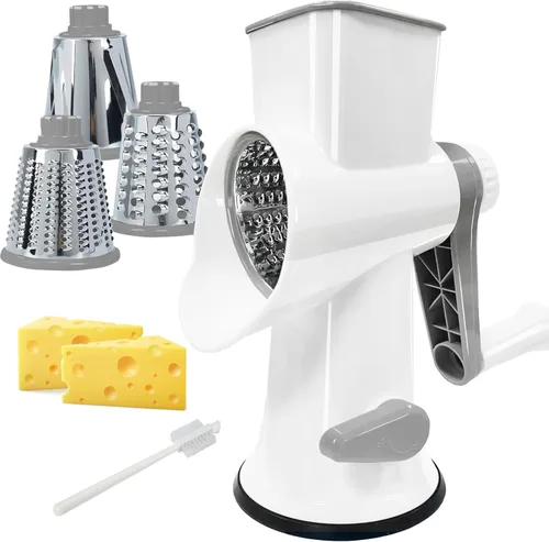 Rallador de Queso Multifunción Rotativo con Manivela Manual - Rallador de Queso que Ralla, Rebana y Pica sin Esfuerzo. Aplicable para Queso, Blanco
