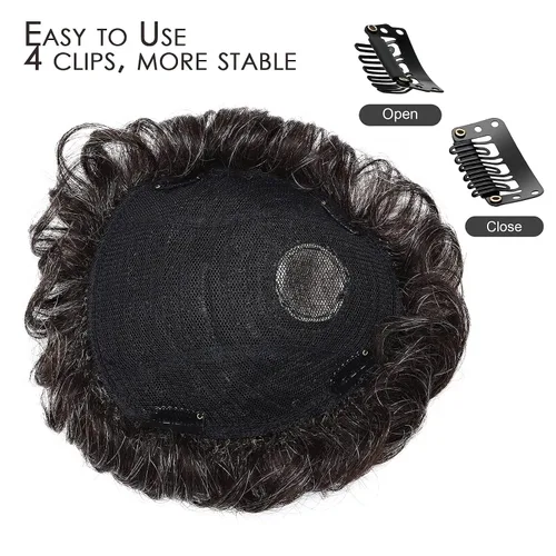 Miniatura 5 de MY-LADY Toupee - Piezas de cabello humano para hombre, 6.3 x 7.5 pulgadas, sistema de reemplazo de cabello de 150 % de densidad, con clip, 90%