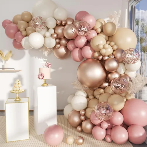 MEBAY Kit de Arco de Guirnalda de Globos Bohemios, 156 Piezas Globos Rosa Empolvado Marrón Pastel Champán Dorado Blanco Metálicos para Boda Baby