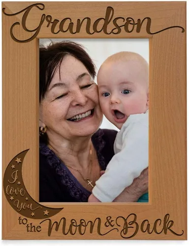 KATE POSH Marco de fotos de madera grabado Grandson I Love You to The Moon and Back, regalos para abuelos, Navidad, cumpleaños, día de la madre, día