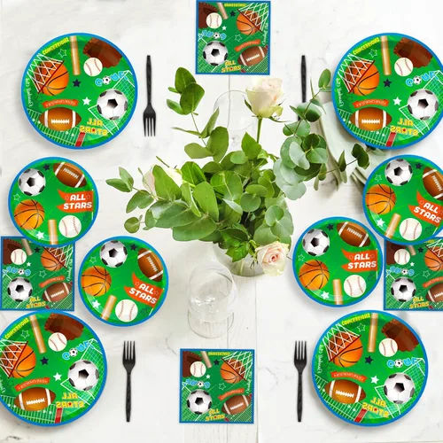 Miniatura 5 de Platos y Servilletas de Fiesta Deportiva, Vajilla de Fiesta Superestrella, Cumpleaños All Star, Béisbol, Fútbol Americano, Fútbol, Baloncesto
