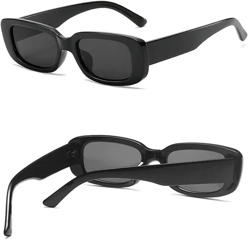 Miniatura 5 de Tskestvy Paquete de 2 lentes de sol rectangulares cuadrados para mujeres y hombres, Y2K retro a la moda, vintage, de los años 90, bonita estética