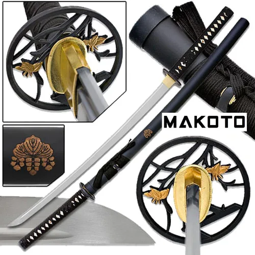 Miniatura 6 de MAKOTO Espada samurái negra de Katana afilada hecha a mano de 40 pulgadas