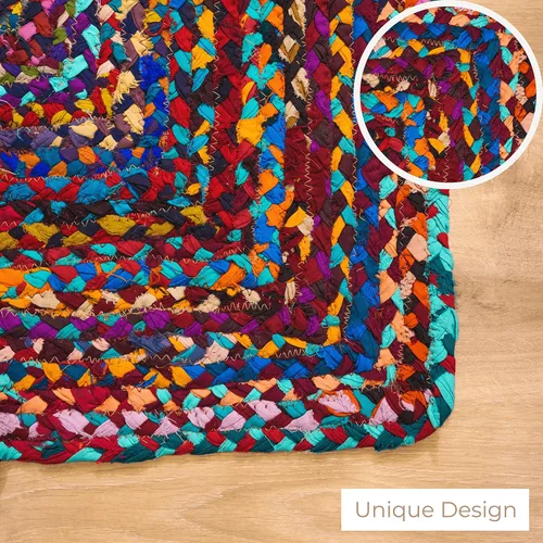 Miniatura 3 de RAJRANG Alfombra reversible Chindi de trapo, de algodón de 2 x 3 pies, hecha a mano, trenzada, multicolor, alfombra bohemia