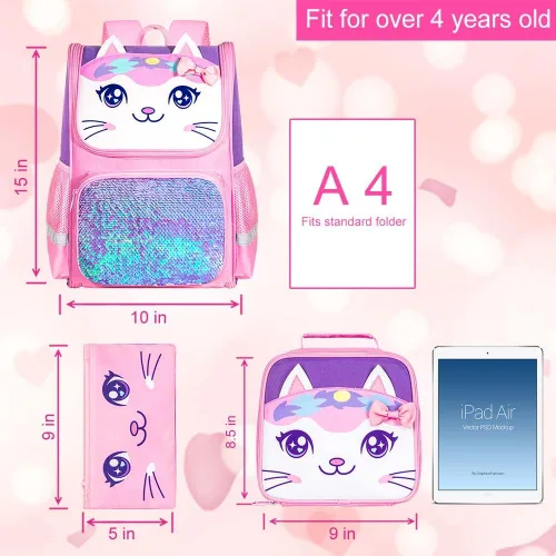 Miniatura 48 de KLFVB Mochila de 3 piezas para niñas y niños, bolsa de libros de dinosaurio de unicornio de 15 pulgadas con lonchera, bolsa escolar preescolar
