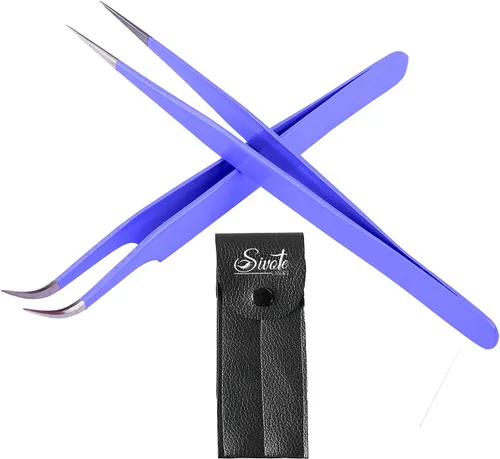 Miniatura 12 de SIVOTE Pinzas de pestañas para extensiones de pestañas para volumen, aislamiento y pestañas clásicas, paquete de 6, negro y rosa