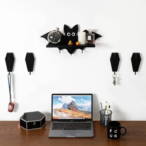 Miniatura 8 de 4 Piezas de Gancho de Pared en Forma de Ataúd para Llaves - Decoración Gótica Espeluznante para el Hogar en la Pared - Perchero Rústico Negro