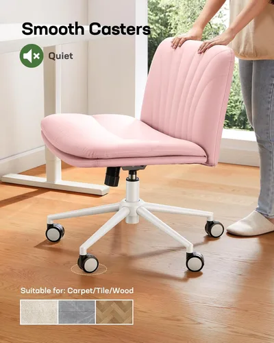 Miniatura 4 de Marsail Silla de escritorio sin brazos con ruedas: Silla amplia de cuero sintético con piernas cruzadas, sillas giratorias ajustables y cómodas