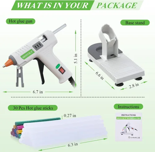 Miniatura 6 de Kit de pistola de pegamento caliente, MONVICT pistola de pegamento de 40 W mini con punta fina y 30 barras de pegamento, soporte con ventosas