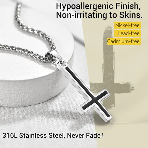 Miniatura 40 de PROSTEEL Satanic Jewelry Upside Down Cross Necklace for Men Women, 316L Stainless Steel/925 Sterling Silver Inverted Cross/Leviathan Cross Pendant