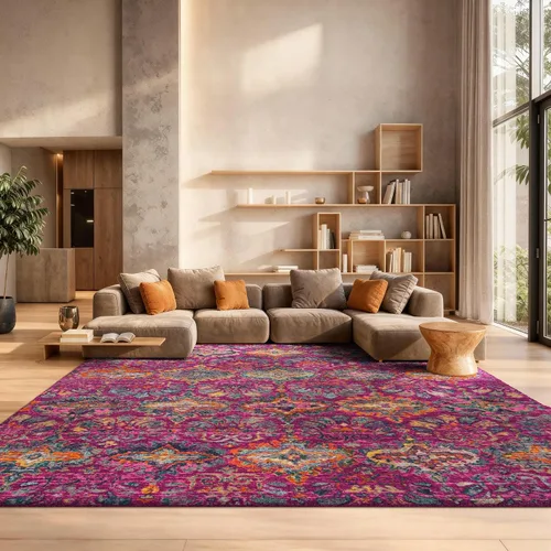 Miniatura 13 de SAFAVIEH Madison Collection - Alfombra decorativa de 2 pies 3 pulgadas x 3 pies 11 pulgadas, color azul y naranja, diseño de damasco bohemio,