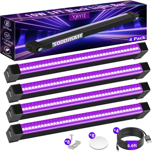 Miniatura 9 de Luces negras recargables, luz negra LED portátil para fiesta brillante, barra de luz negra regulable de 10 W para Halloween, póster, decoración