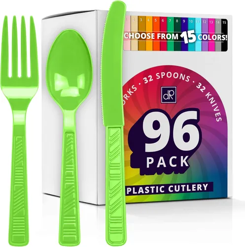 Miniatura 19 de DecorRack Juego de cubiertos de plástico de color azul real para fiestas, 96 piezas de utensilios resistentes a granel (azul rey, 96 piezas)