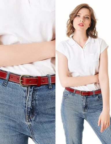 Miniatura 49 de Cinturones para mujer para jeans de 1.1 pulgadas de ancho, cinturones para vestidos de cuero de grano completo con hebilla dorada, caja de regalo