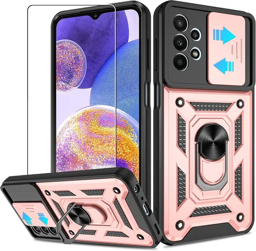 Miniatura 58 de ATUMP Funda para T-Mobile Revvl V Plus 5G con protector de pantalla HD con cubierta de cámara deslizante, soporte de anillo de rotación de 360° Negro