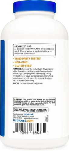Miniatura 4 de Nutricost Cáscara de psyllium 1500 mg por porción, 500 cápsulas, sin OMG y sin gluten